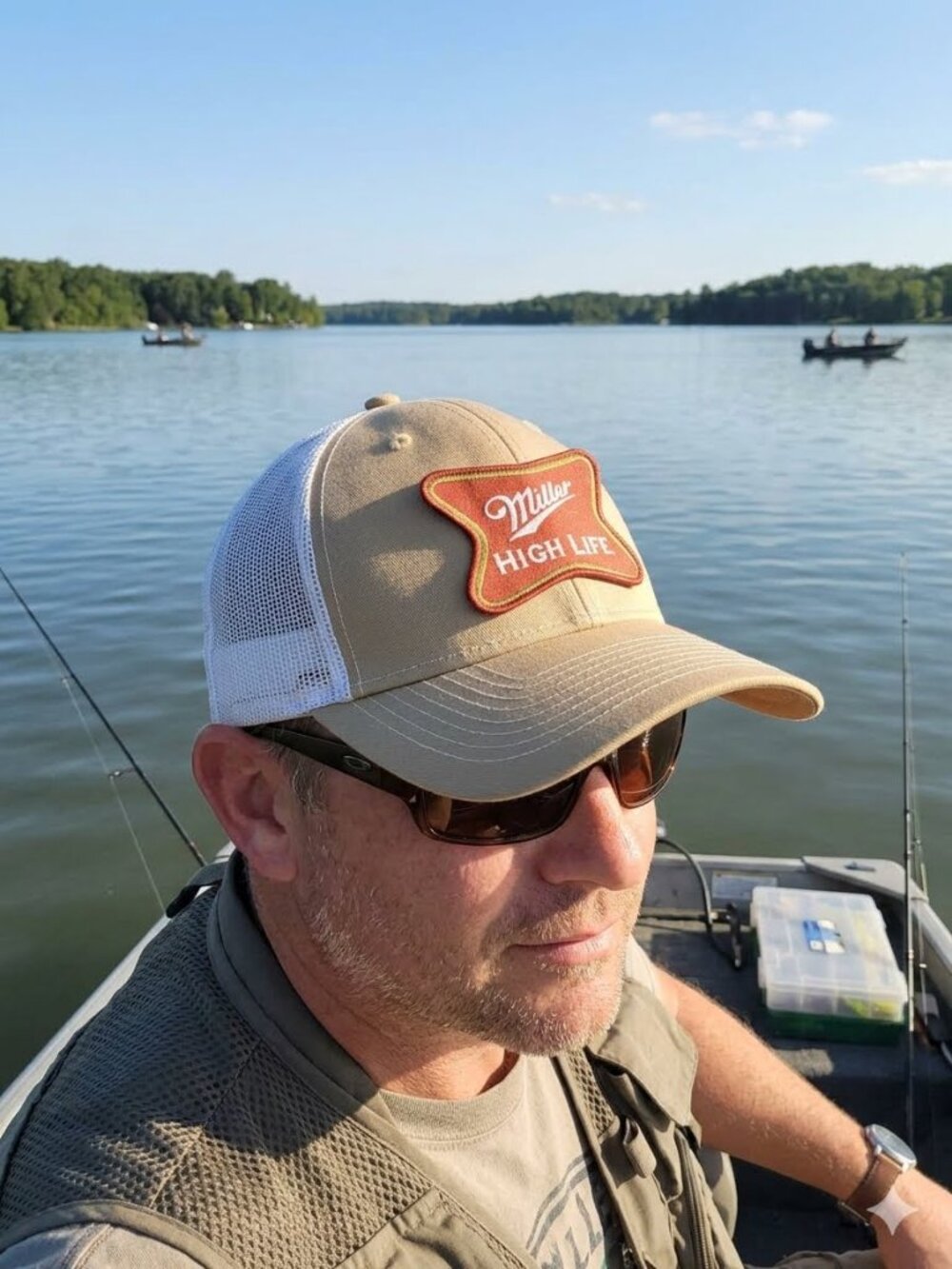 Miller High Life Khaki/White Mesh Snapback Trucker Hat.